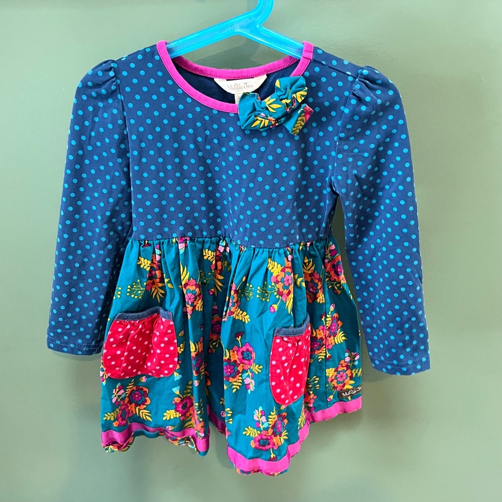 Matilda Jane Girls Polka Dot‎ Floral Long Sleeve Tunic Shirt Dress Size 4